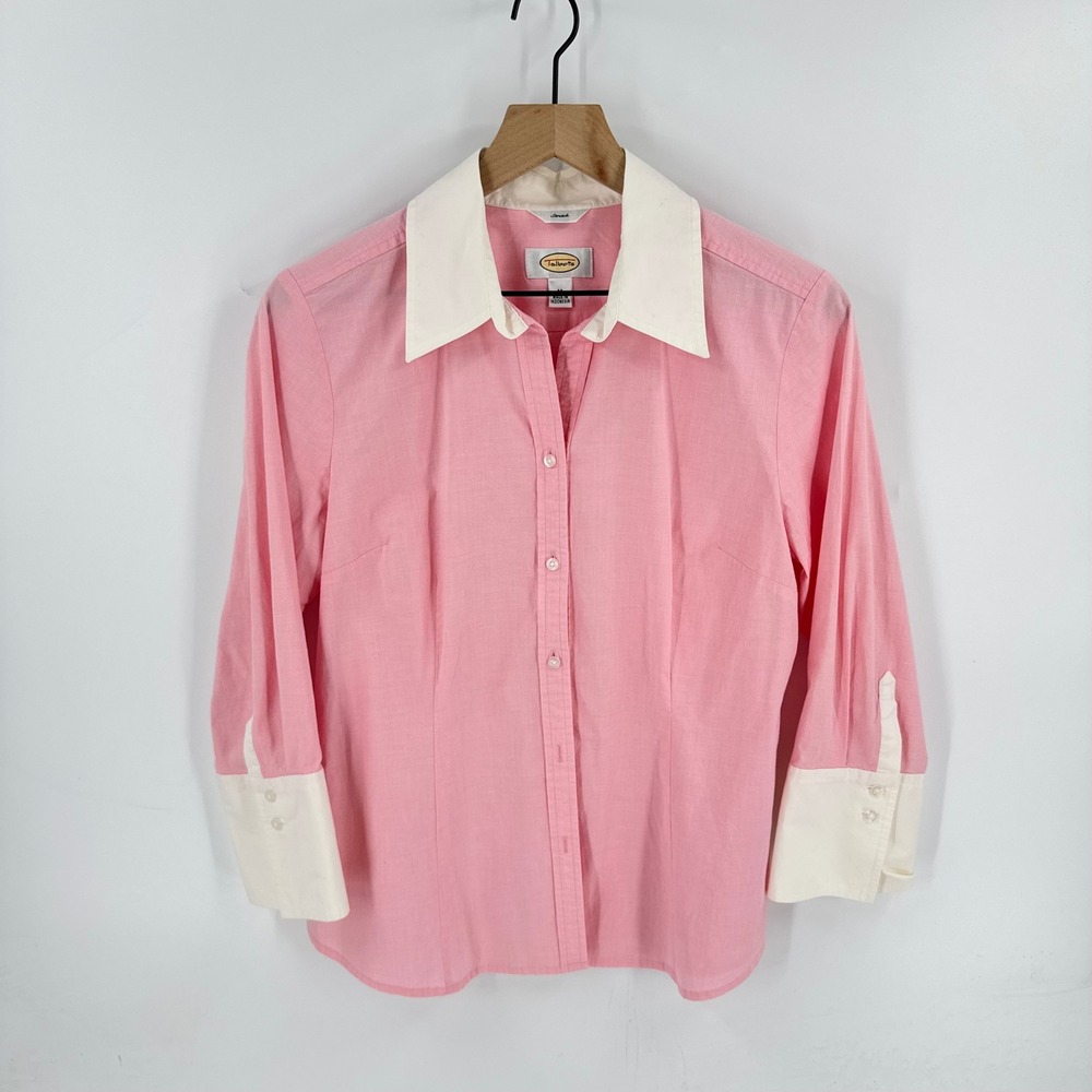 Talbots Button Up Shirt Pink Size M Preppy Office Contrast 90s Vintage